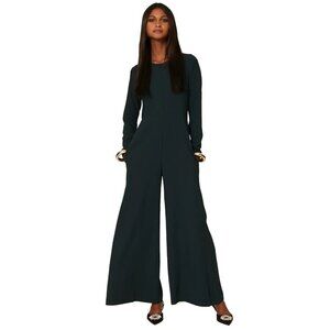 Adam Lippes Jada Flared long sleeve Jumpsuit in Green 8 Womens Dressy Catsuit